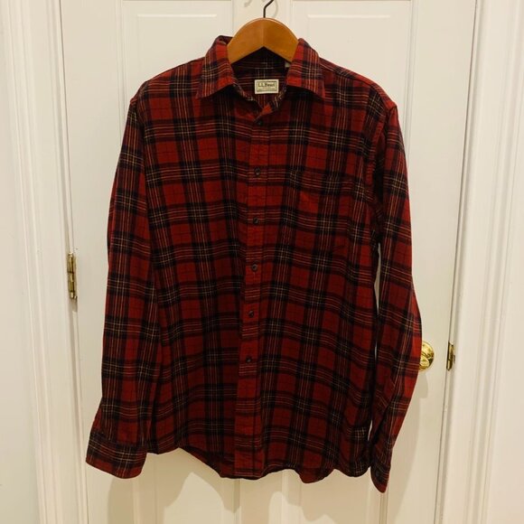 Vintage LL BEAN Flannel Heavy Work Shirt Size Large Heavy Chamois Work Overcoat - Picture 1 of 5